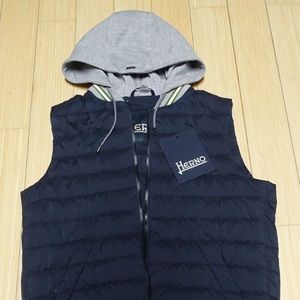 RARE Herno Padded Down Vest Hoodie size 48 Navy Blue NEW WITH TAGS